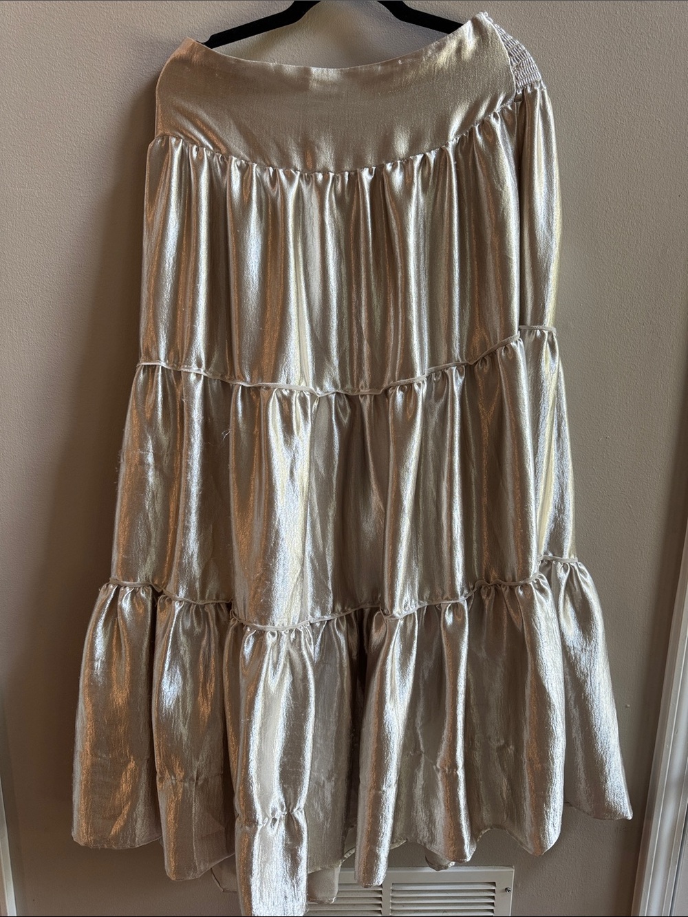 Free People Moonbeam Silver Metallic Tiered Maxi Skirt